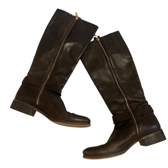 Michael Kors Dark Brown Charm Leather Tall Riding Boots Sz 9.5 - Picture 3 of 14